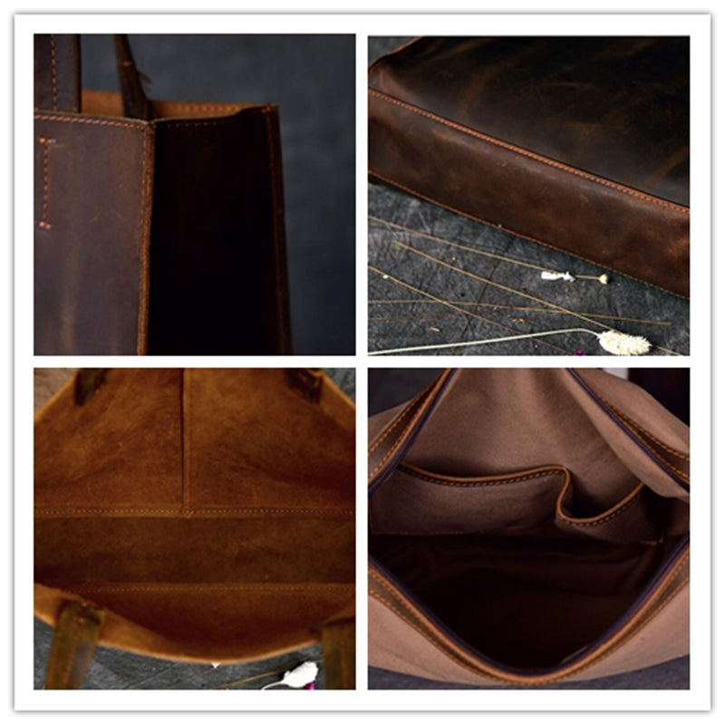 Handmade Tote Bag Crazy Horse Leather Shoulder Bag Shopping Bag RockCow Leather Studio