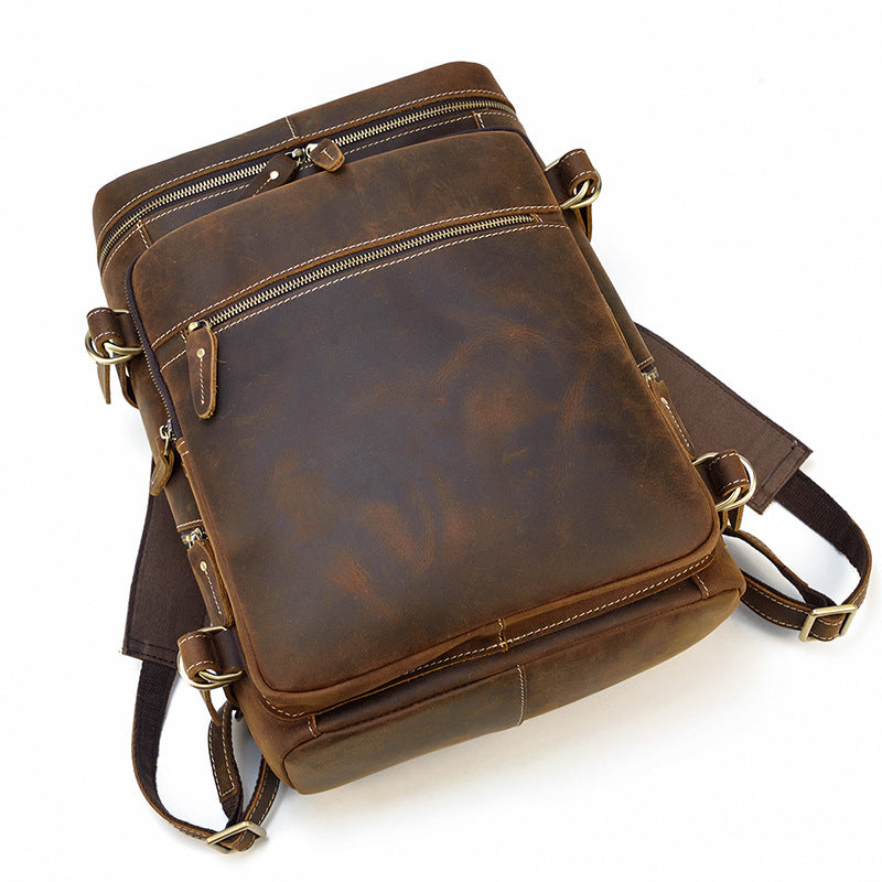 Crazy Horse Leather Travel Backpack Retro Cowhide Leather School Backpack Large Capacity Laptop Backpack RockCow Leather Studio