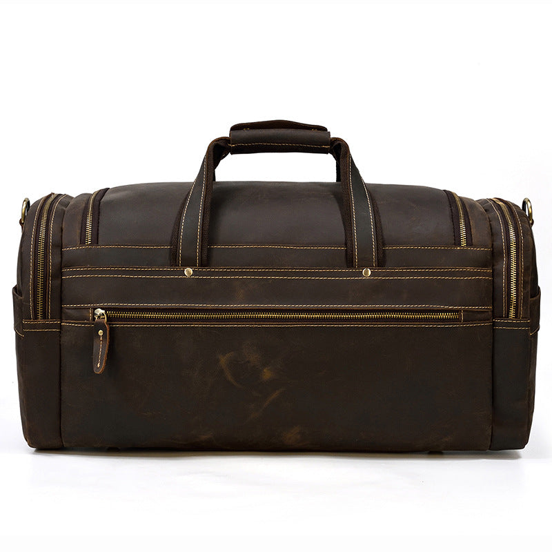 Crazy Horse Leather Duffle Bag Retro Large Capacity Tote Travel Bag Mens Weekender Overnight Bag RockCow Leather Studio