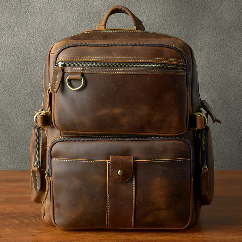 New Arrival Vintage Backpack Crazy Horse Leather Men Travel Backpack Casual Backpack ESS3983 RockCow Leather Studio