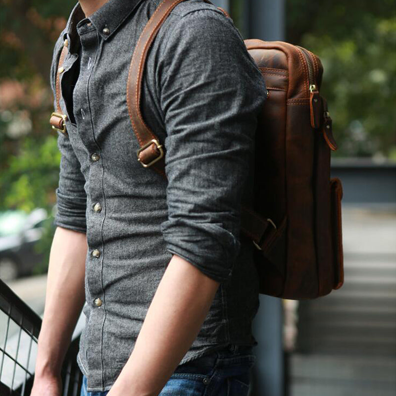 Crazy Horse Leather Backpack Durable Travel Backpack School Backpack RockCow Leather Studio