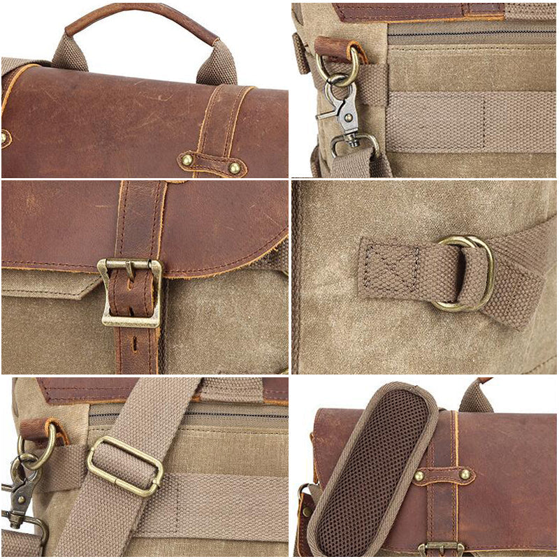 Waterproof Canvas DSLR Camera Bag Canvas Shoulder Camera Bag Messenger Bag QSM3032 RockCow Leather Studio