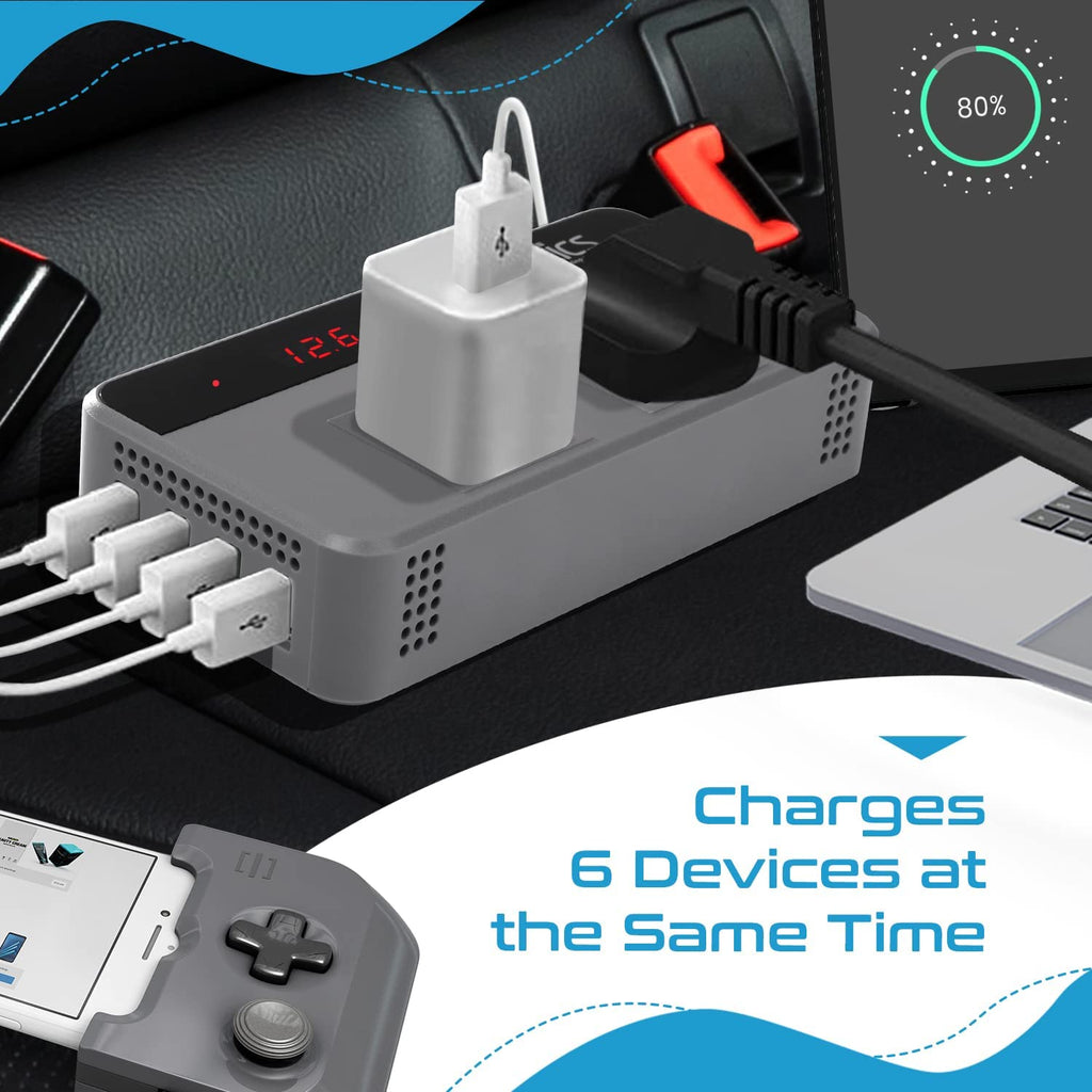 Ceptics 200W Car Power Inverter Charger with Digital Display and SmartVoltage™ Technology (PI-200W4U) Ceptics