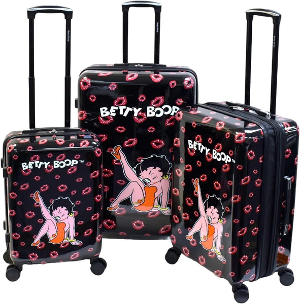 Betty Boop-Themed Leg Up Hard Side Luggage Set. Carry-on, Medium and L