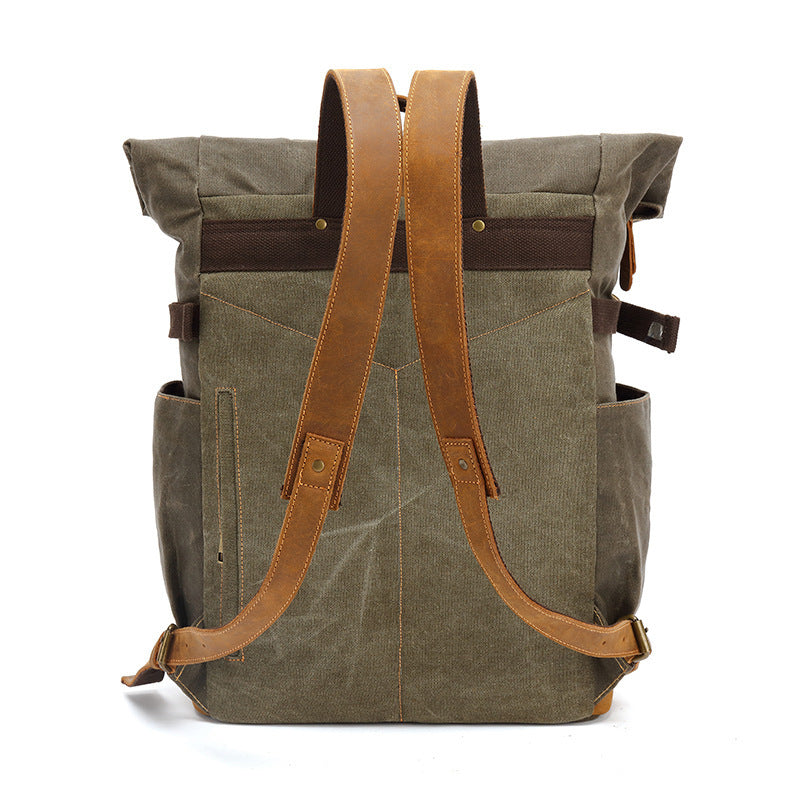 Backpack Crazy Horse Leather Leisure Travel Bag Men's Backpack Oil Wax Handheld Canvas Computer Social Buzz eSIMs
