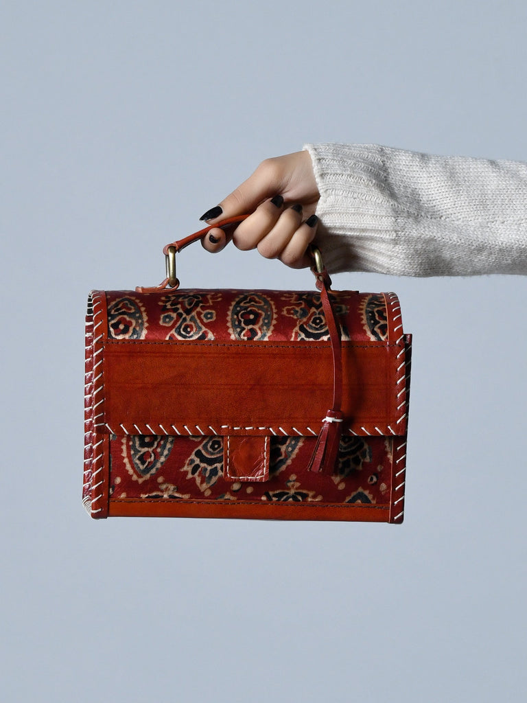 Maroon Mystique Ajrakh Satchel Purse Classy Leather Bags
