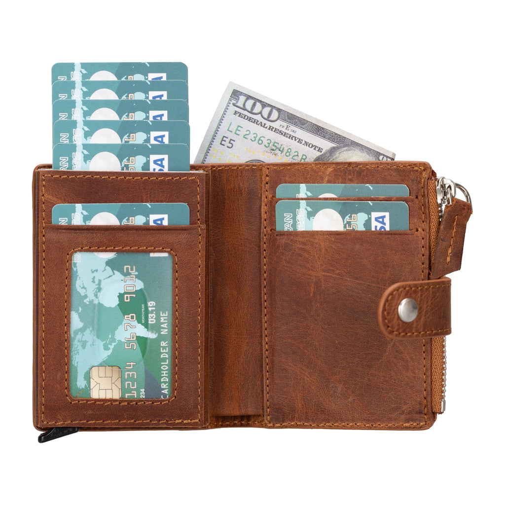 Leather Zip Mechanical Card Holder Mizuri Leather