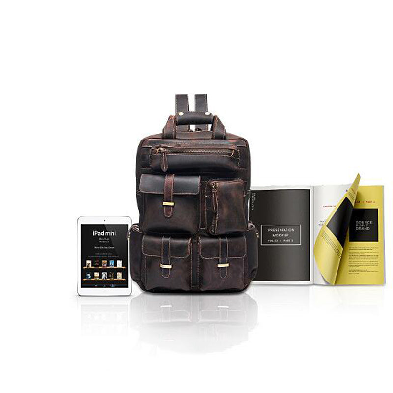 Men Retro Travel Backpack Crazy Horse Leather Backpack Large Capacity Backpack B826 RockCow Leather Studio