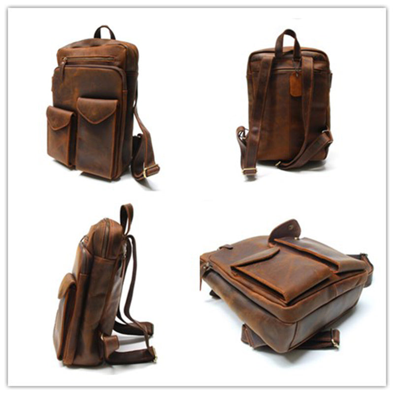 Crazy Horse Leather Backpack Durable Travel Backpack School Backpack RockCow Leather Studio