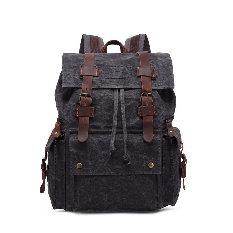 Outing Waxed Canvas Leather Backpack, Big Capacity Laptop Backpack, Vintage Waterproof Shoulder School Bag 5358 RockCow Leather Studio