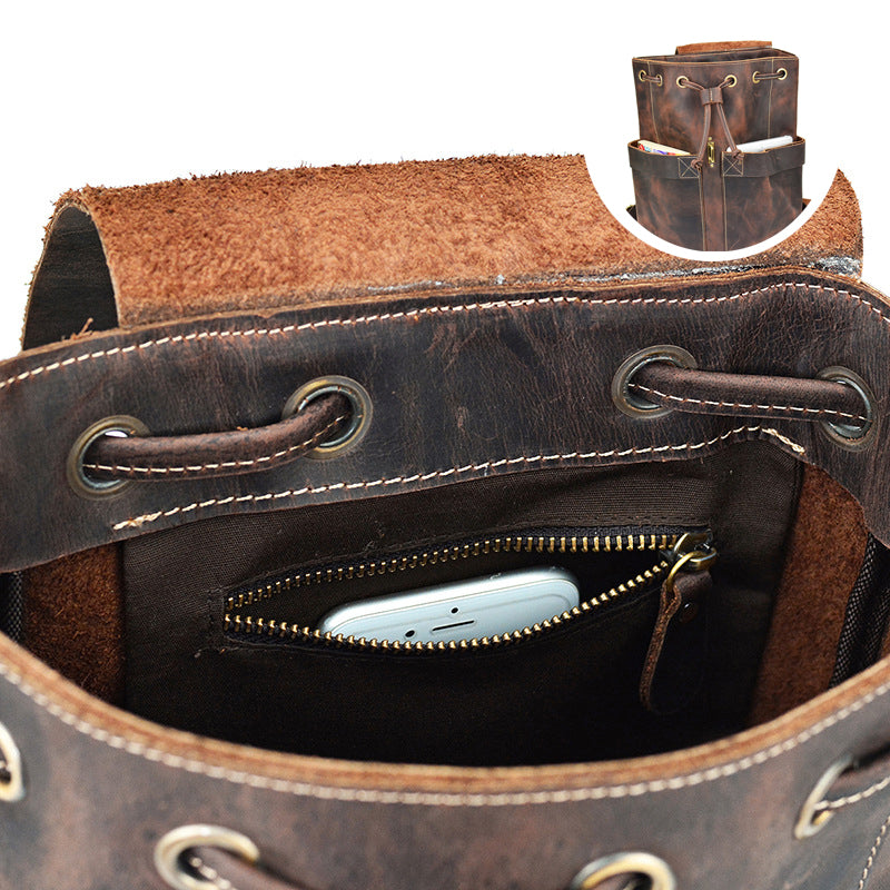 Crazy Horse Leather Travel Backpack Retro Style Full Grain Leather Laptop Backpack For Men RockCow Leather Studio