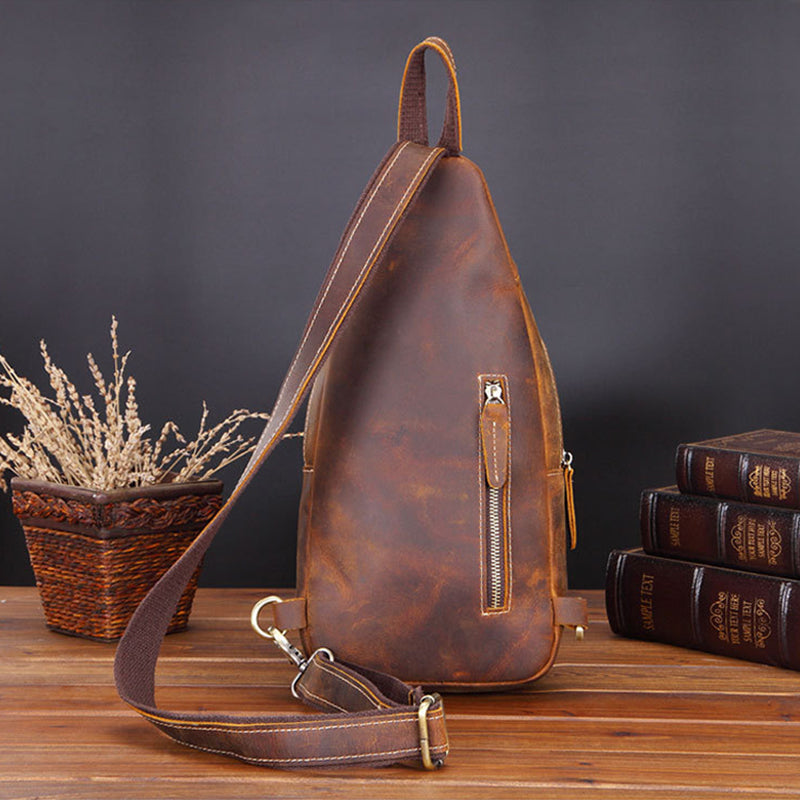 Crazy Horse Leather Chest Pack Handmade Chest Bag Casual Shoulder Messenger Bag RockCow Leather Studio