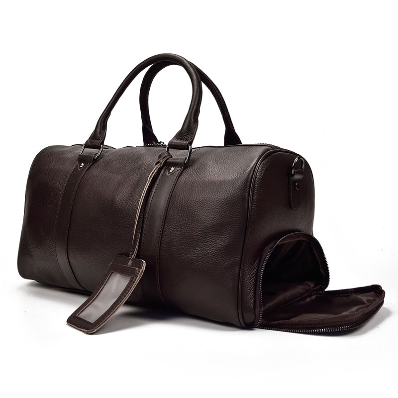 Full Grain Leather Travel Bag With Shoes Compartment, Cowhide Leather Duffle Bag, Overnight Bag RockCow Leather Studio