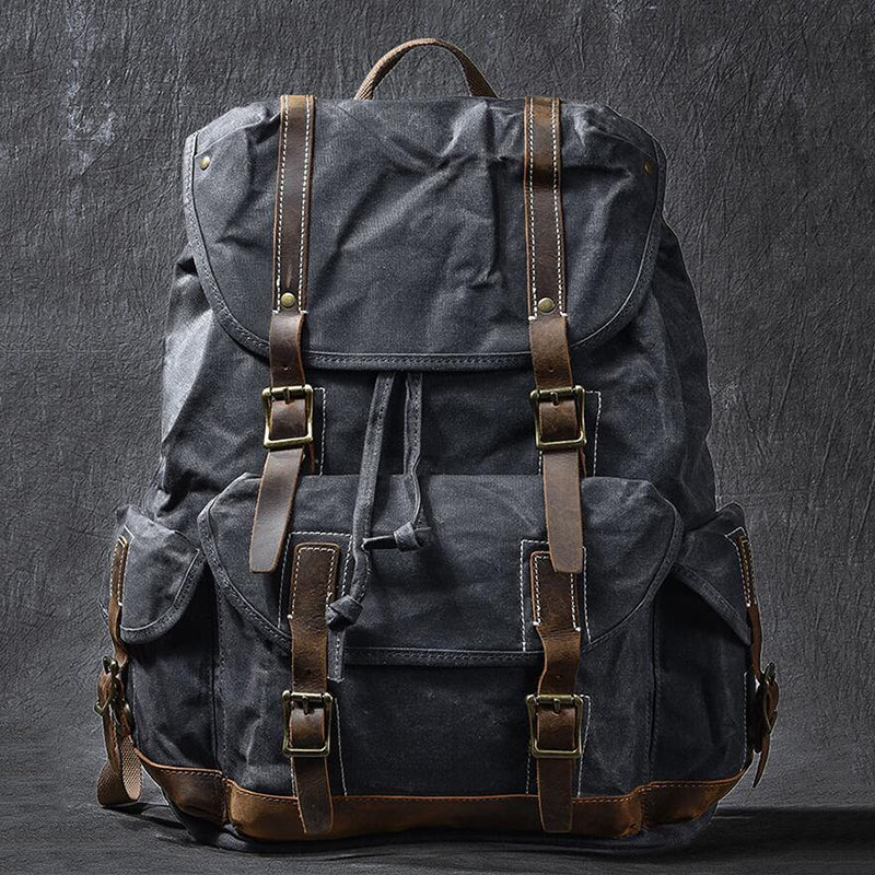 Waxed Canvas With Leather Backpack Vintage Large Capacity Backpack Travel Backpack RockCow Leather Studio