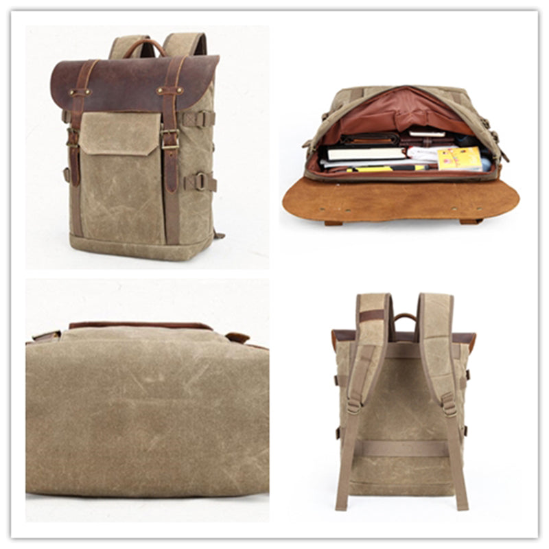 DSLR Camera Backpack Waxed Canvas Camera Backpack Waterproof Backpack RockCow Leather Studio