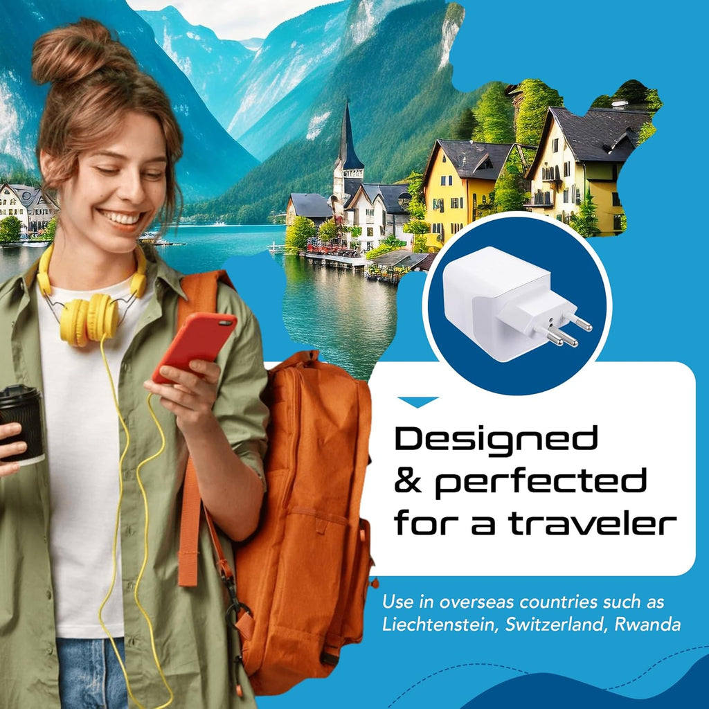Switzerland Travel Adapter Plug Combo - Type J, C | Dual USB – Swiss Combo (CTU-9C-11A) Ceptics