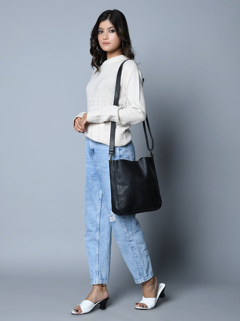 Serenity Everyday Crossbody Sling, Black Classy Leather Bags