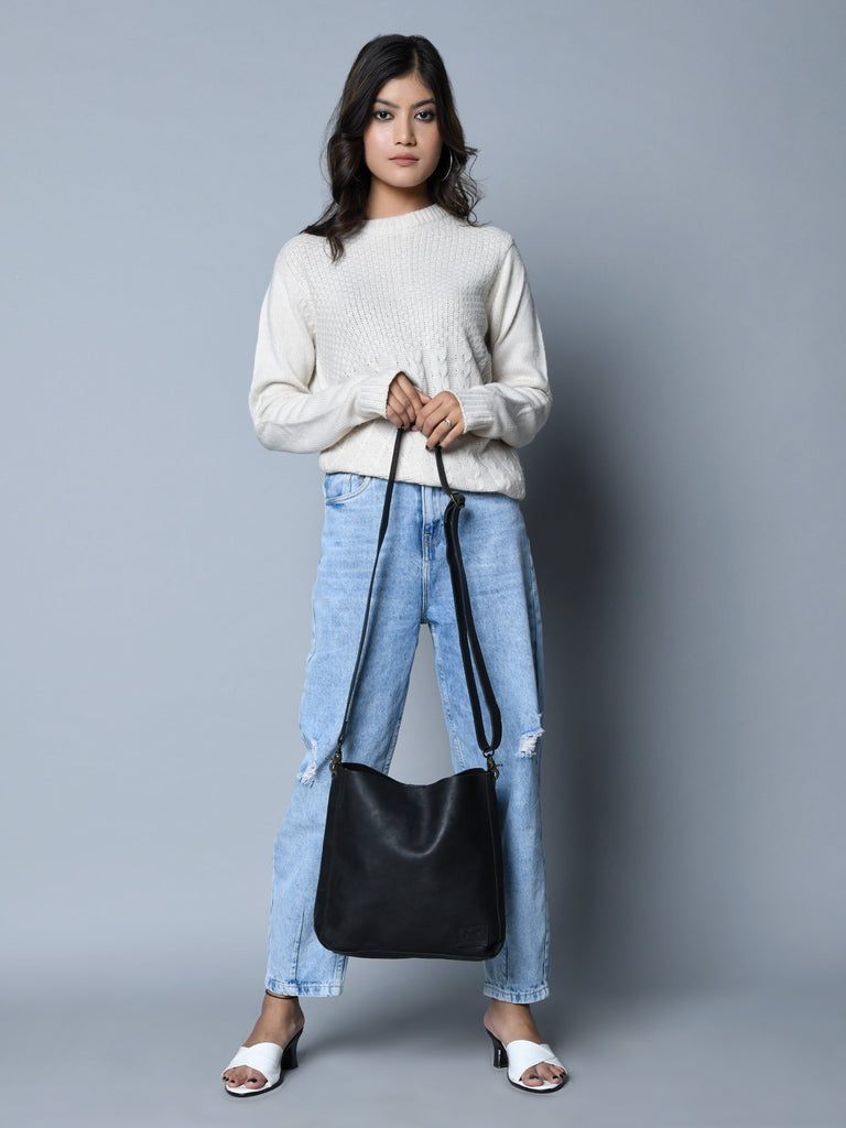 Serenity Everyday Crossbody Sling, Black Classy Leather Bags