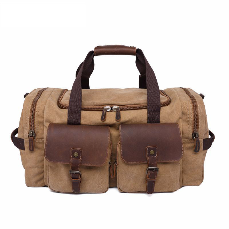 ROCKCOW Weekender Overnight Bag Canvas Genuine Leather Travel Duffel Tote AF14 RockCow Leather Studio