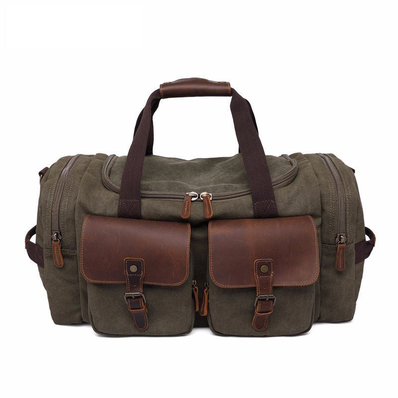 ROCKCOW Weekender Overnight Bag Canvas Genuine Leather Travel Duffel Tote AF14 RockCow Leather Studio