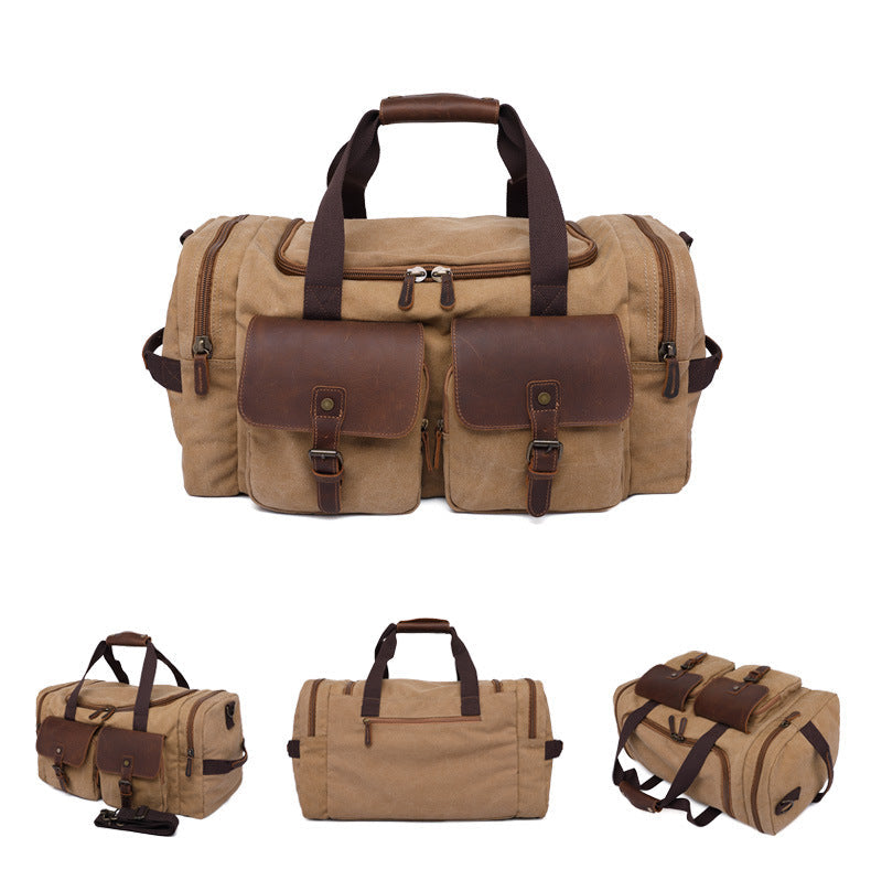 ROCKCOW Weekender Overnight Bag Canvas Genuine Leather Travel Duffel Tote AF14 RockCow Leather Studio