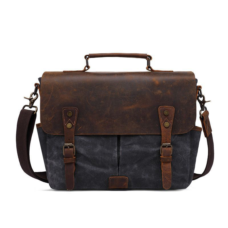 Latest Style Handmade Canvas Leather Briefcase Vintage Crazy Horse Messenger Bag Crossbody Shoulder Bag Laptop Bag W1808 RockCow Leather Studio
