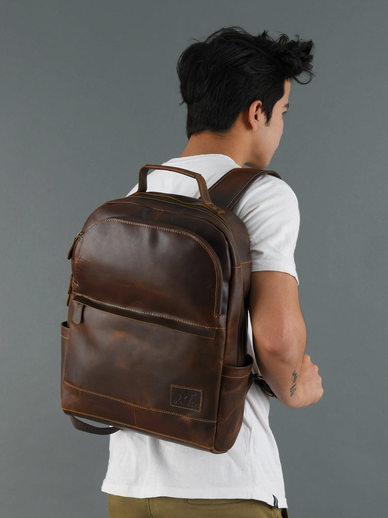 MaheTri Cambridge Unisex Buffalo Leather Backpack Classy Leather Bags