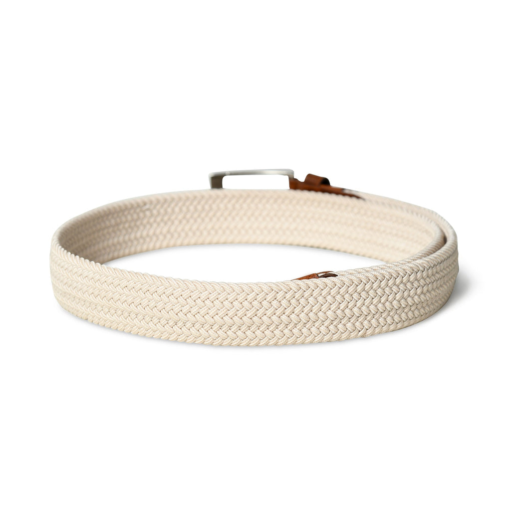 Cream & Brown Braided Canvas Leather Belt Classy Leather Bags