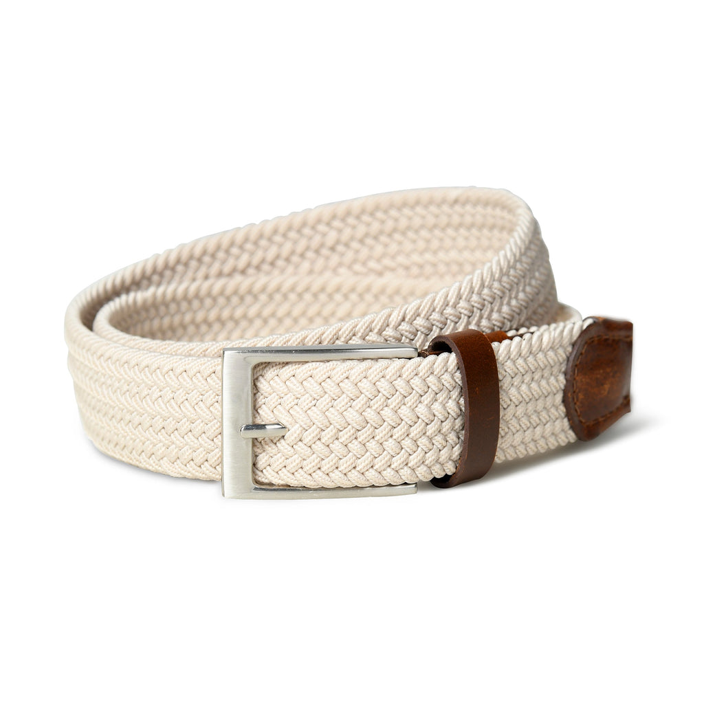 Cream & Brown Braided Canvas Leather Belt Classy Leather Bags