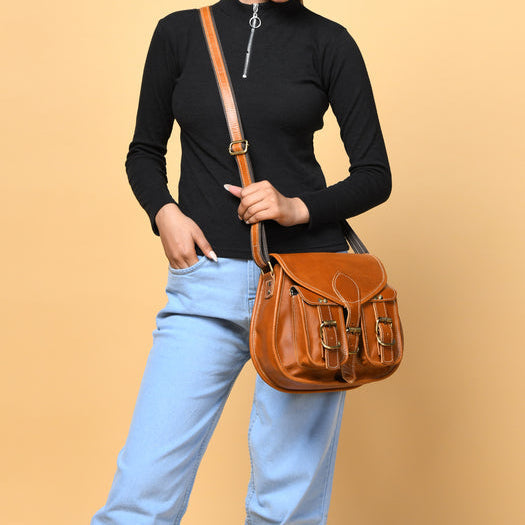 2-Pocket Leather Sling For Women Classy Leather Bags