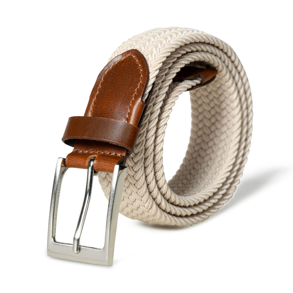 Cream & Brown Braided Canvas Leather Belt Classy Leather Bags