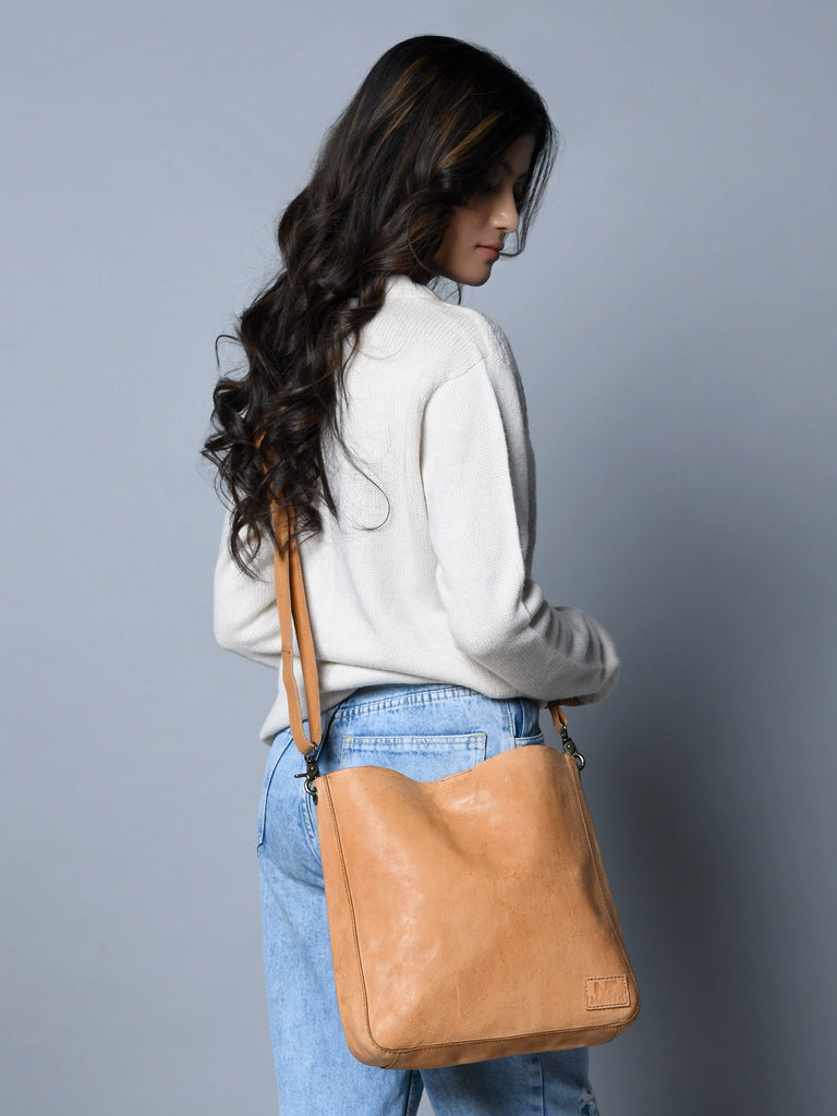 Serenity Everyday Crossbody Sling, Tan Classy Leather Bags