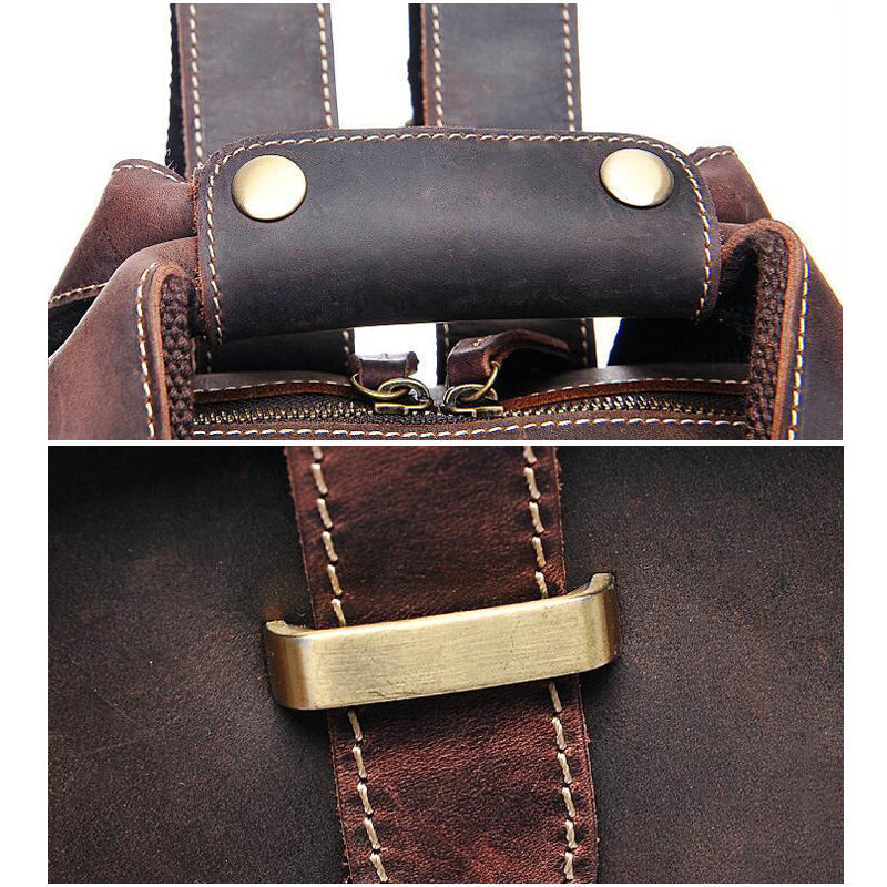 Men Retro Travel Backpack Crazy Horse Leather Backpack Large Capacity Backpack B826 RockCow Leather Studio
