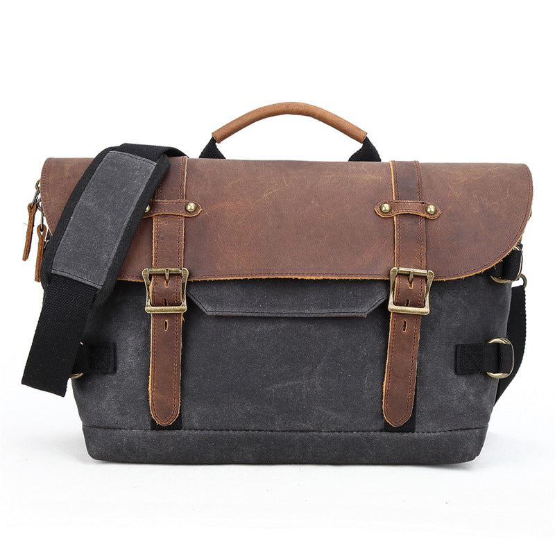 Waterproof Canvas DSLR Camera Bag Canvas Shoulder Camera Bag Messenger Bag QSM3032 RockCow Leather Studio