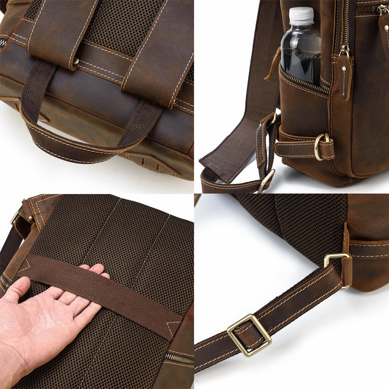 Crazy Horse Leather Travel Backpack Retro Cowhide Leather School Backpack Large Capacity Laptop Backpack RockCow Leather Studio