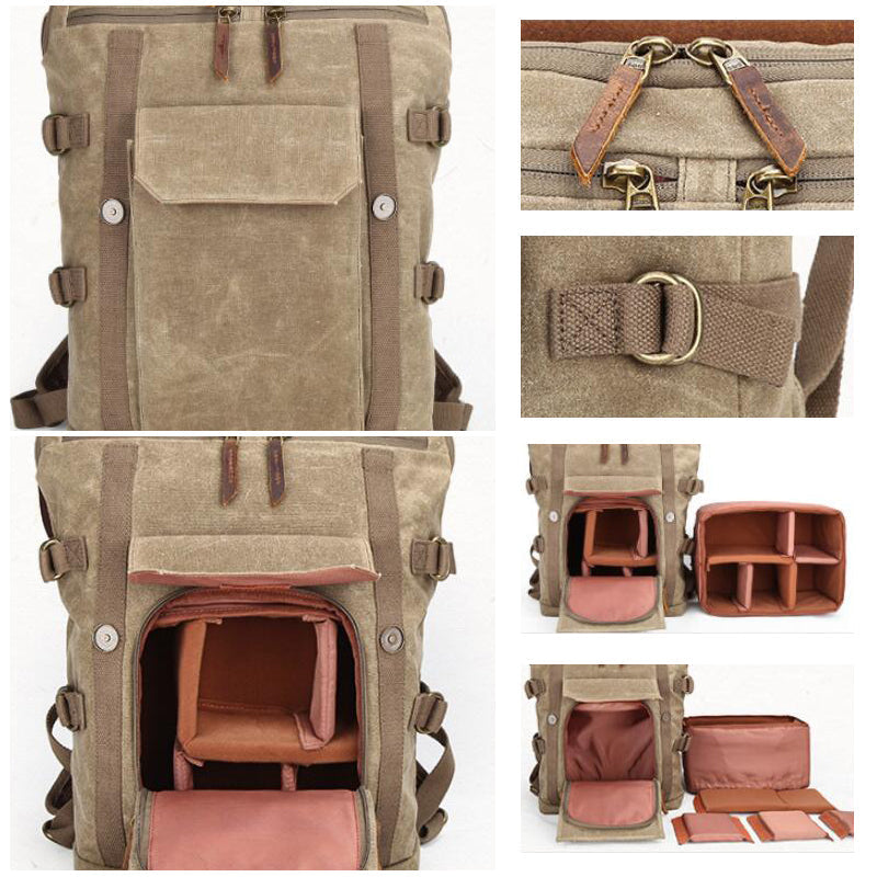 DSLR Camera Backpack Waxed Canvas Camera Backpack Waterproof Backpack RockCow Leather Studio