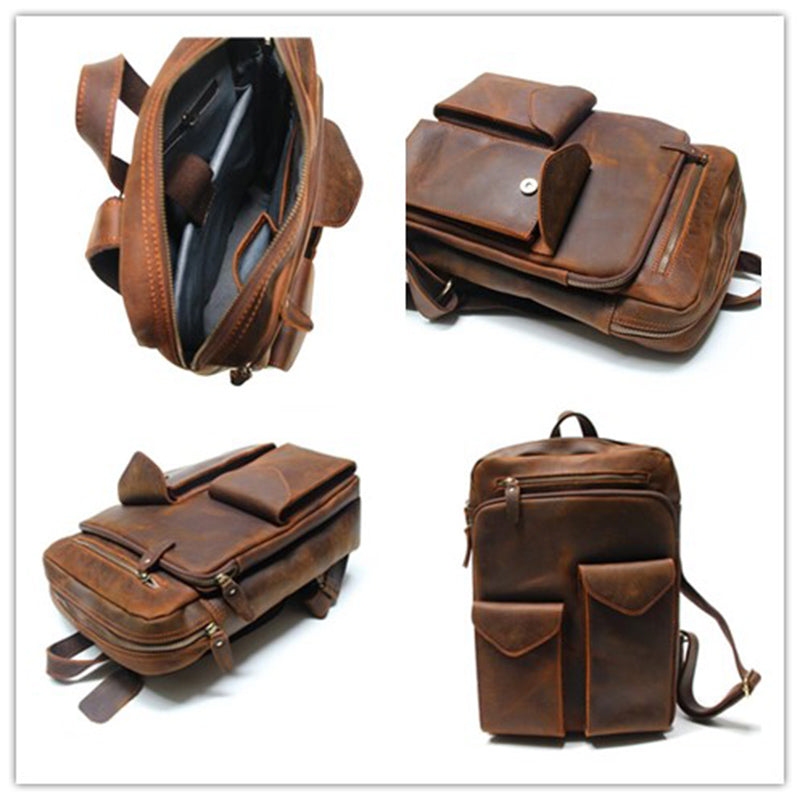 Crazy Horse Leather Backpack Durable Travel Backpack School Backpack RockCow Leather Studio