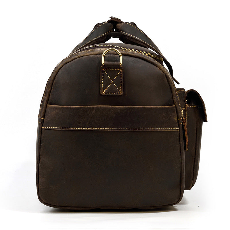 Crazy Horse Leather Duffle Bag Retro Large Capacity Tote Travel Bag Mens Weekender Overnight Bag RockCow Leather Studio