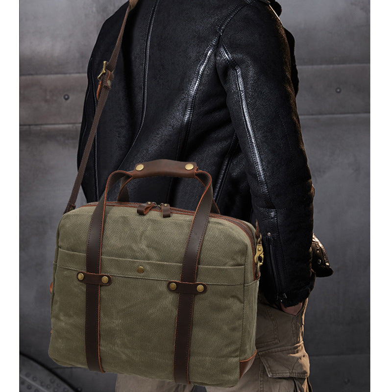 Waxed Canvas Vintage Travel Men's Briefcase Social Buzz eSIMs