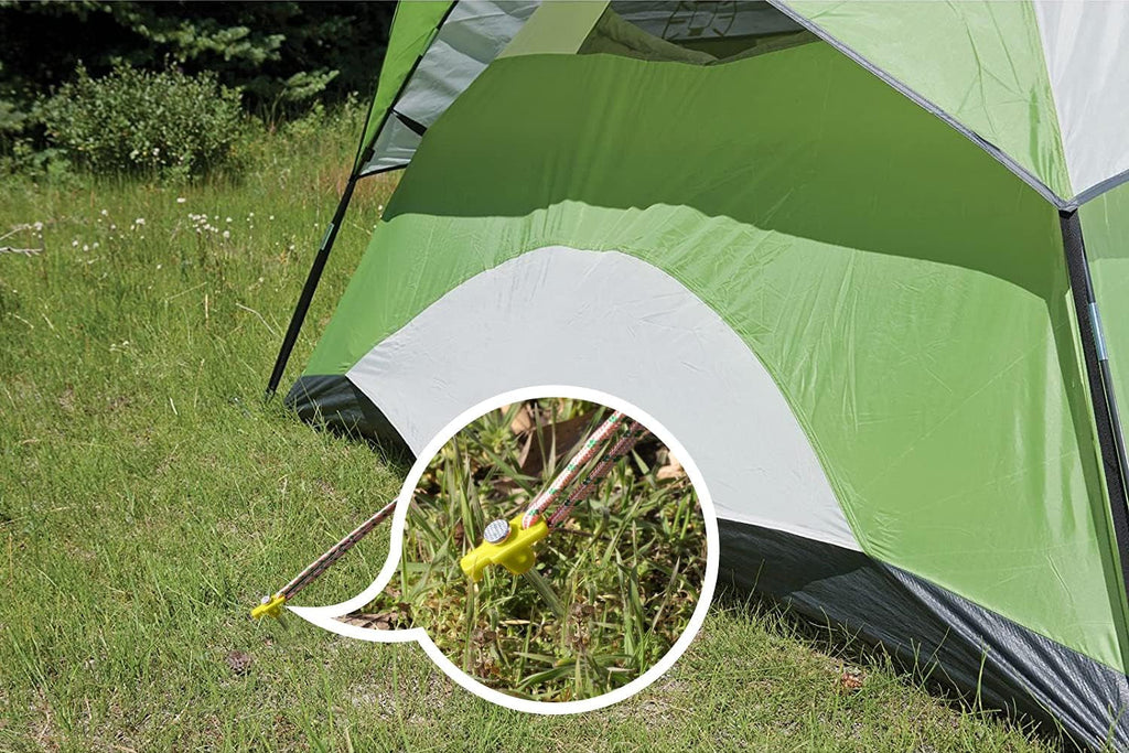 8 Inch Tent Stakes 10 Pcs Non-Rust Metal Ground Anchors, Heavy Duty Spikes with 4 Ropes for Outdoor Camping, Yellow Rnispir Store