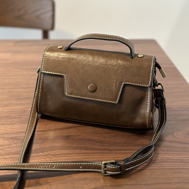 Genuine Leather Satchel handbags, Mini Leather Crossbody Bag with Removable Strap, Vintage Leather City Bag RockCow Leather Studio