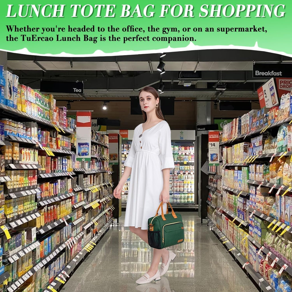 Insulated Lunch Bag Adult Lunch Box for Women for Work Leakproof Soft Cooler for Beach Travel Picnic, Dark Green Rnispir Store