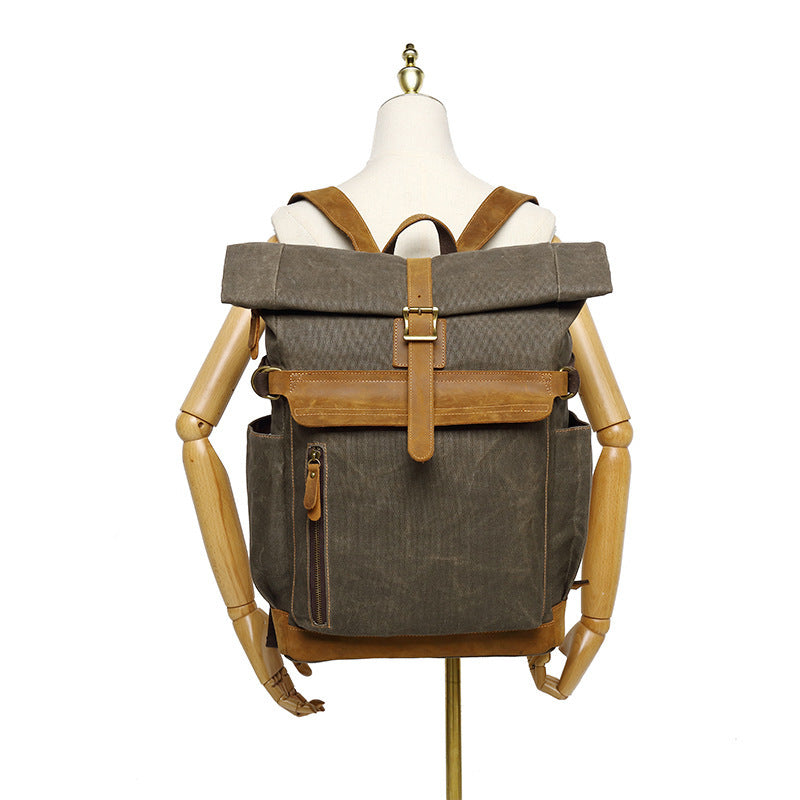 Backpack Crazy Horse Leather Leisure Travel Bag Men's Backpack Oil Wax Handheld Canvas Computer Social Buzz eSIMs