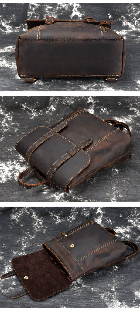 Crazy Horse Leather Backpack Laptop Backpack Travel Backpack Retro Shoulder Messenger Bag RockCow Leather Studio