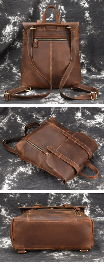 Crazy Horse Leather Backpack Laptop Backpack Travel Backpack Retro Shoulder Messenger Bag RockCow Leather Studio