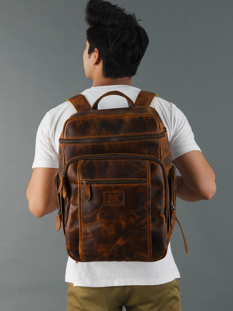 Alpha Caramel Buffalo Leather Travel Backpack Classy Leather Bags