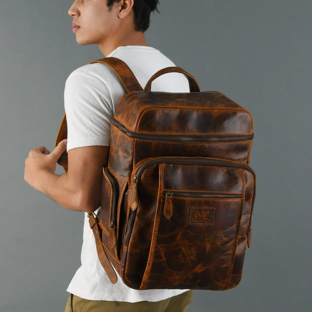 Alpha Caramel Buffalo Leather Travel Backpack Classy Leather Bags
