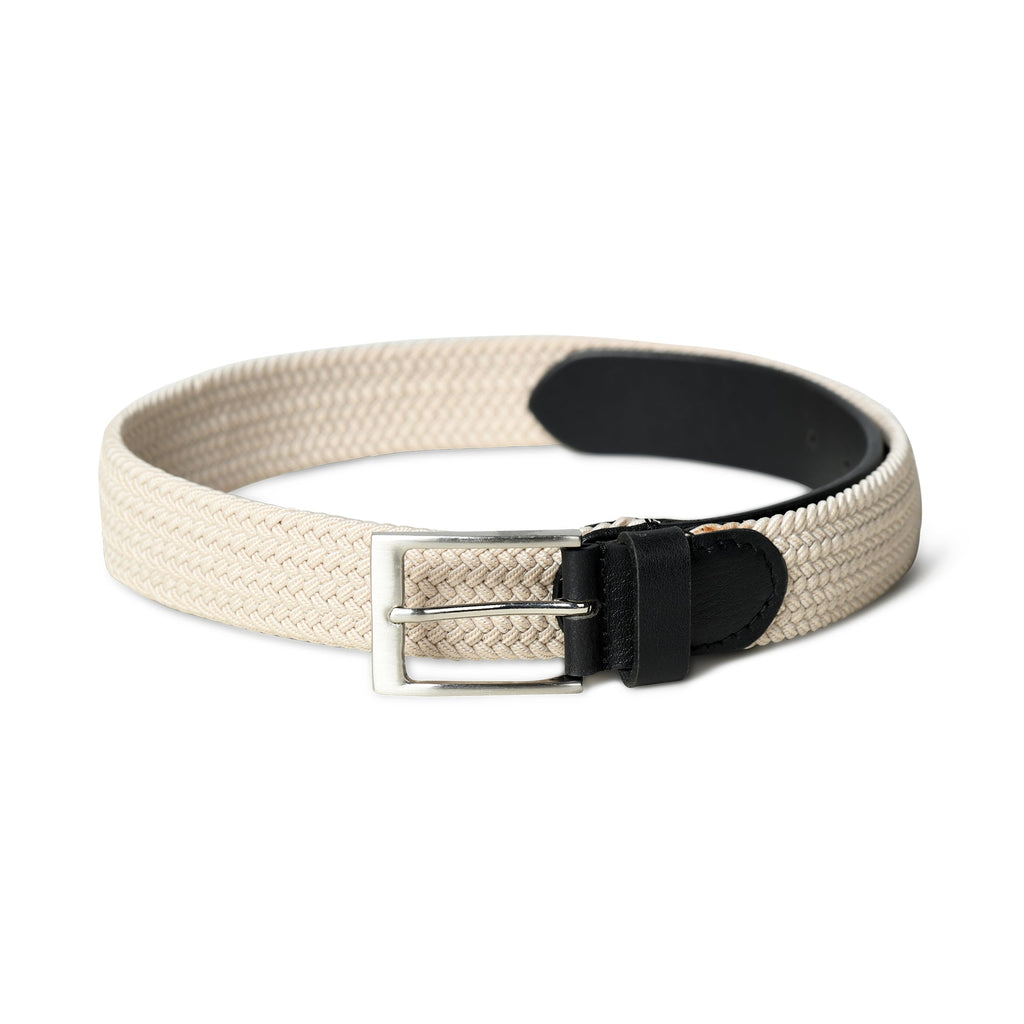 Cream & Black Braided Canvas Leather Belt Classy Leather Bags