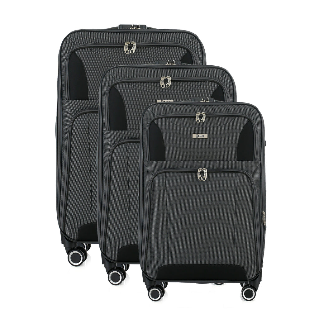 Casey Soft side Lightweight Expandable with 360° Dual Spinning Wheels and Combo Lock – Includes 28", 24", 20" 3-Piece Luggage Set