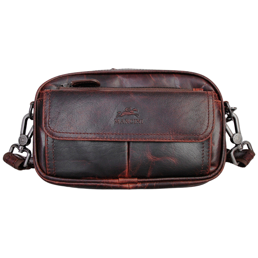 Mancini Buffalo leather Unisex Bag with Zippered Organizer Pocket Mancini